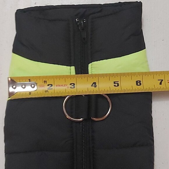 Black Dog Winter Coat with Fluorescent Green Stripe - Zipper Closure, Size Small - Picture 4 of 7